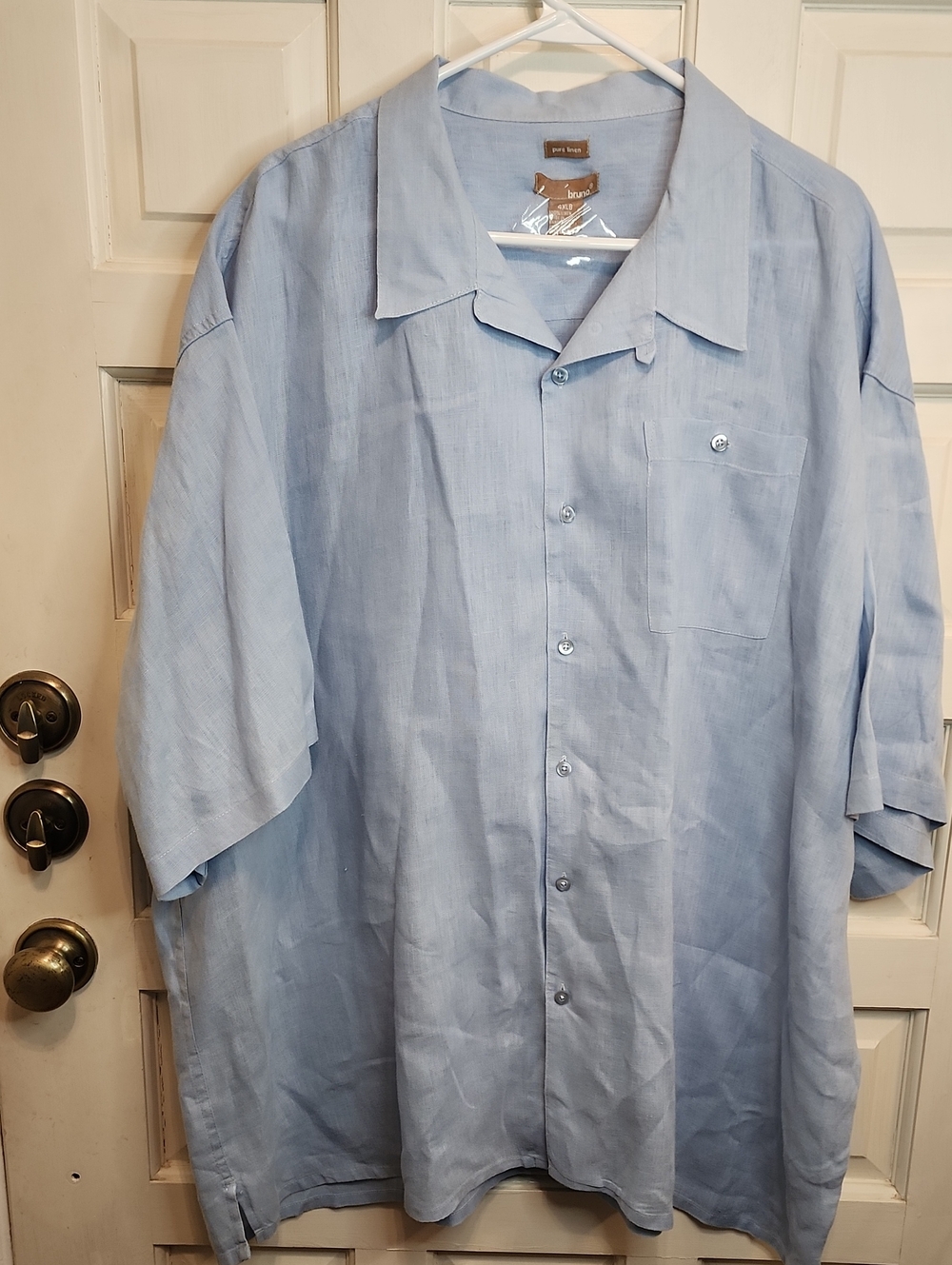 BRUNO 100% Linen Big Mens Light Blue Casual Short Sleeve Button-Down Shirt 4X